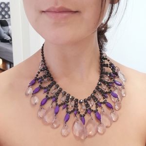 purple black gemstones statement necklace